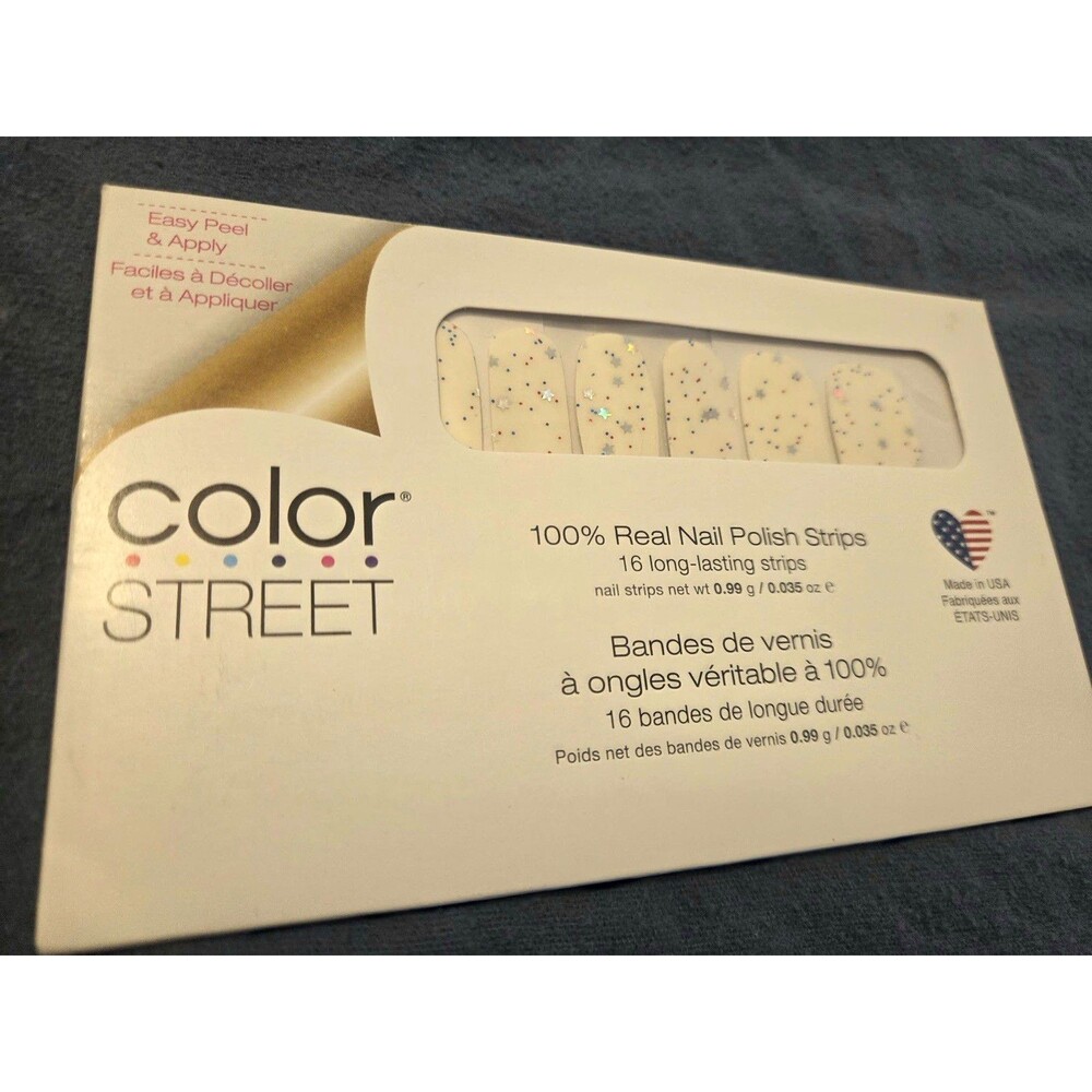 Color Street Press-On Nail Polish Strips White Multicolor Glitter Lucky Stars